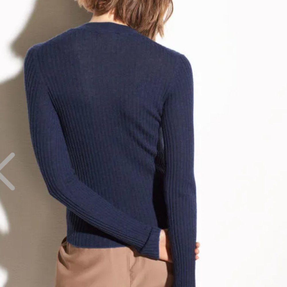 Vince Mixed Rib Stitch Coastal Cashmere Sweater M - Picture 4 of 14